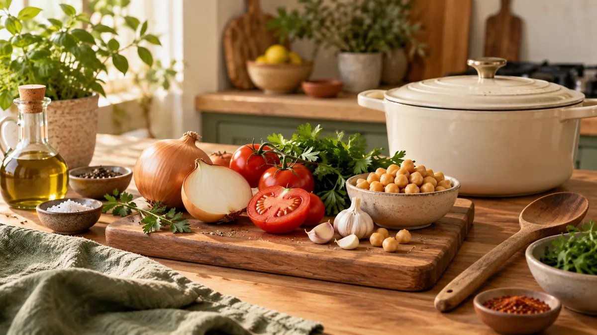 آماده‌کردن مواد غذای خانگی کنار قابلمه