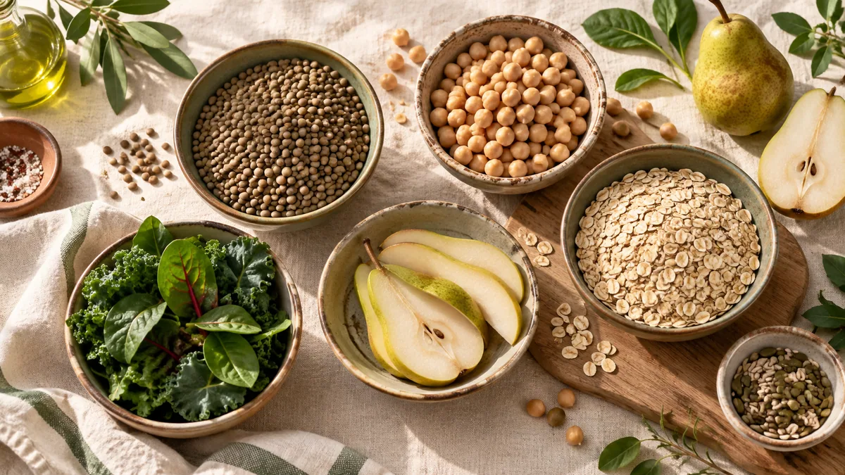 حبوبات، جو دوسر، گلابی و سبزیجات حاوی فیبر