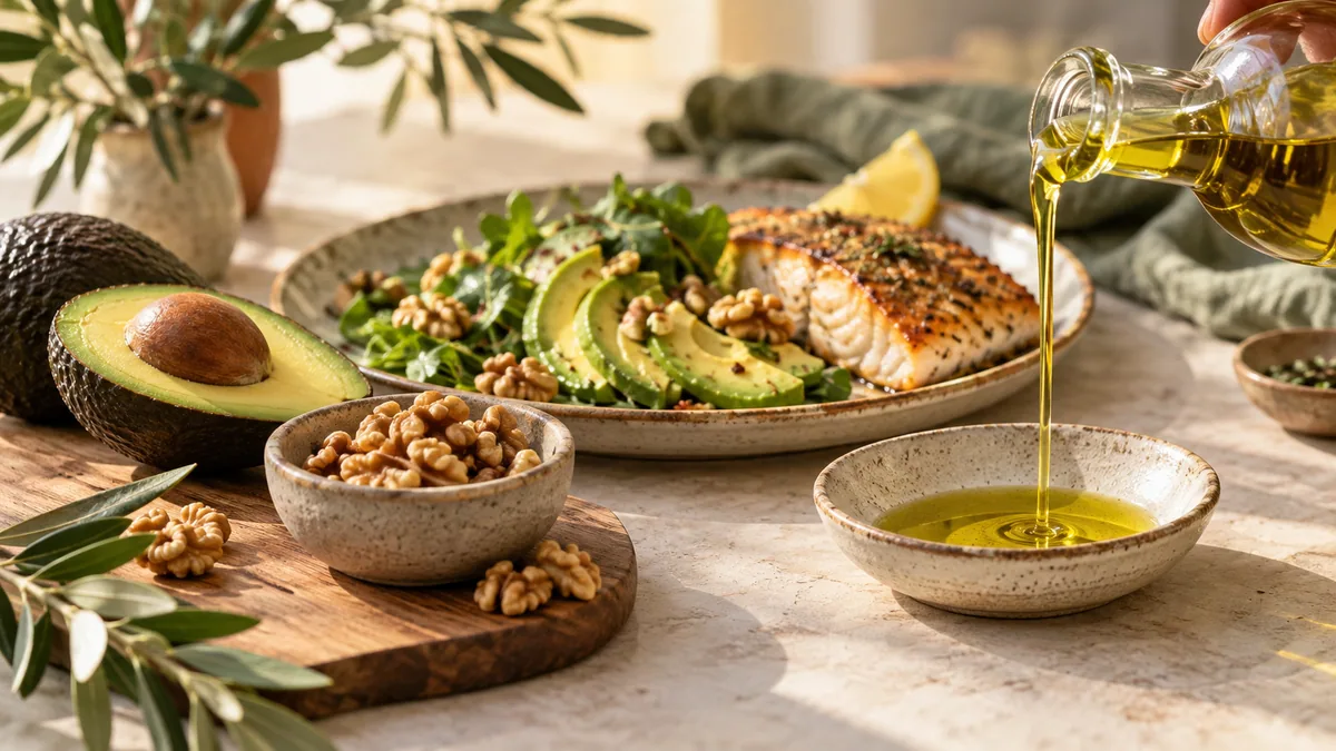 روغن زیتون، گردو، آووکادو و ماهی