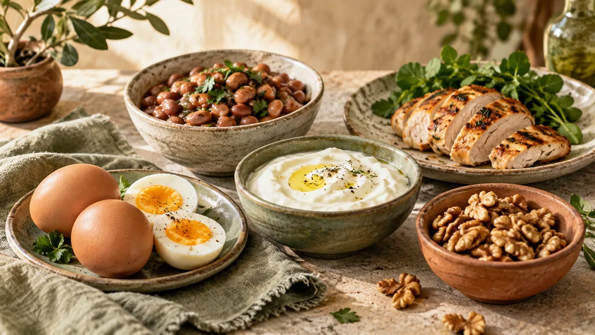 چند منبع غذایی پروتئین در ظرف‌های کوچک