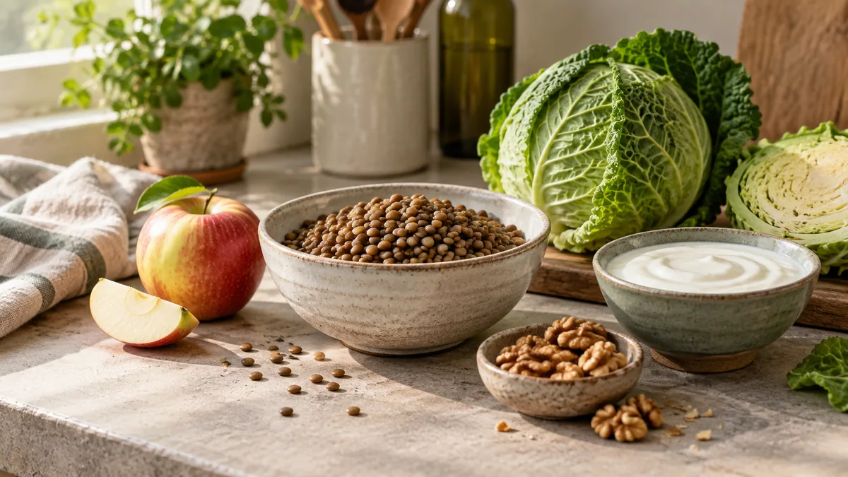 مواد غذایی ساده و در دسترس در یک چیدمان روزمره