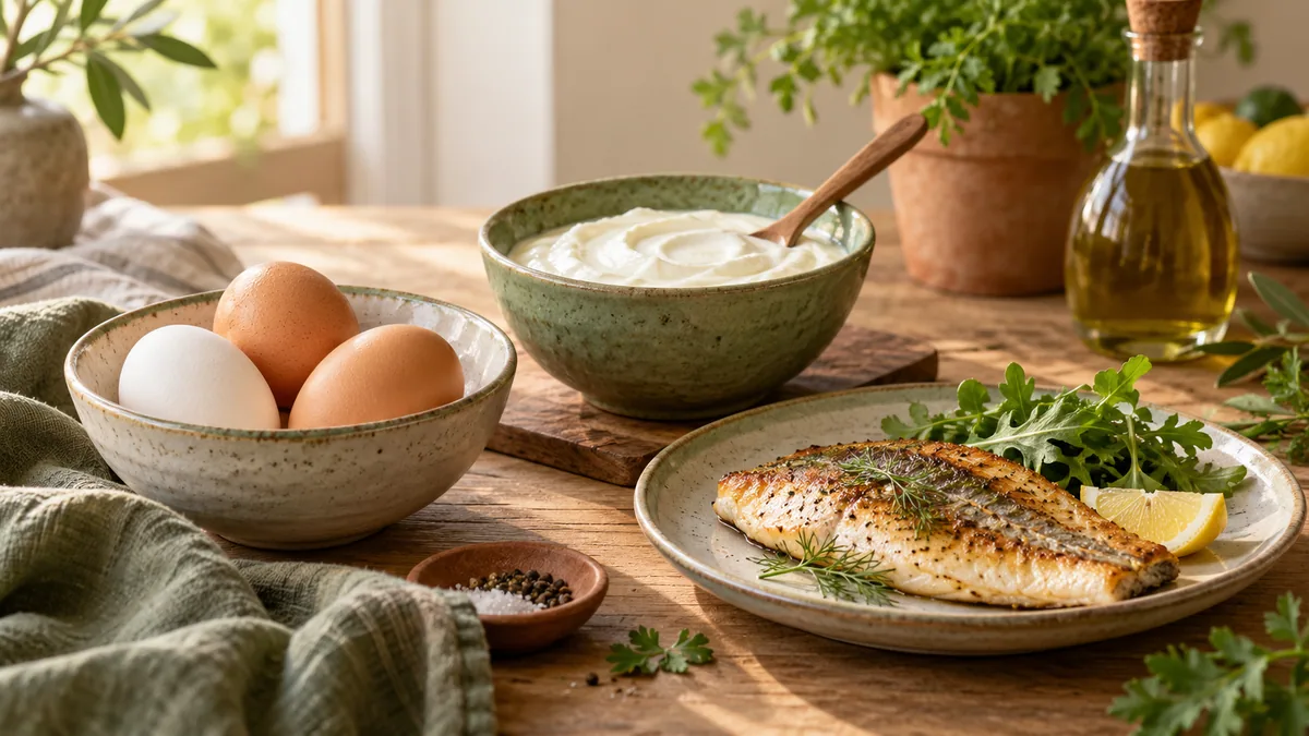 تخممرغ، ماست و ماهی بهعنوان نمونه مواد غذایی